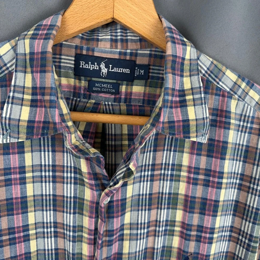 Ralph Lauren McMeel Mens Plaid Short Sleeve Button Down Shirt Multi-Color Medium